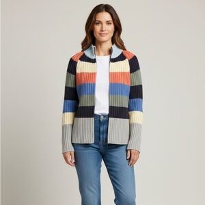 Tommy Hilfiger Striped Zip Up Knit Sweater Jacket
